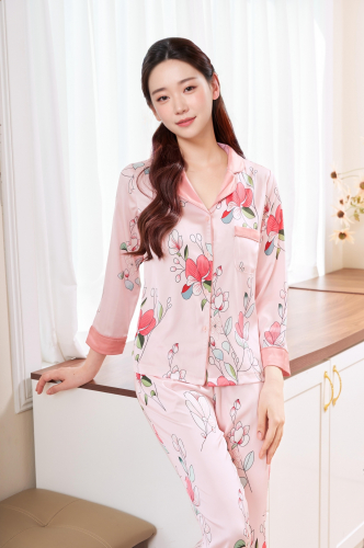 Bộ Pijama Phối _ Hoa Mộc Lan Hồng _ Hồng