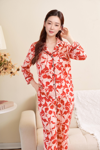 Pijama _ Hoa Lá Đỏ _ Đỏ