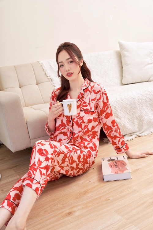 Pijama _ Hoa Lá Đỏ _ Đỏ