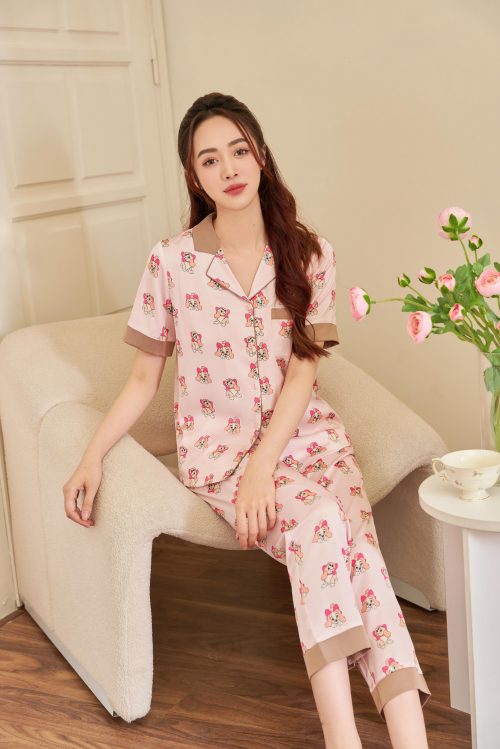 Pijama Basic_ Chó Nơ Hồng